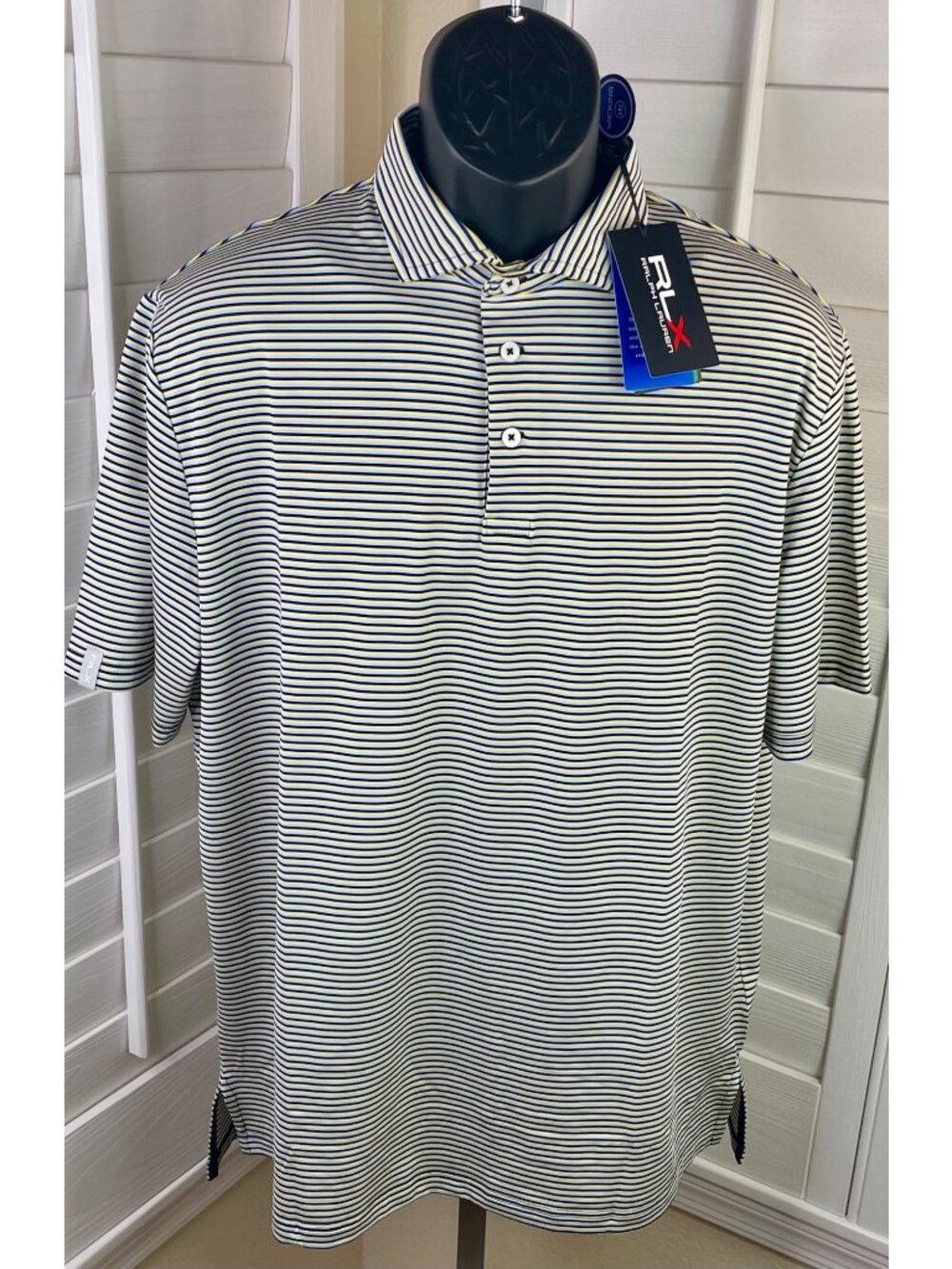 RLX Ralph Lauren Yellow/Black Striped Performance Golf Polo Shirt - Men’s M, NWT